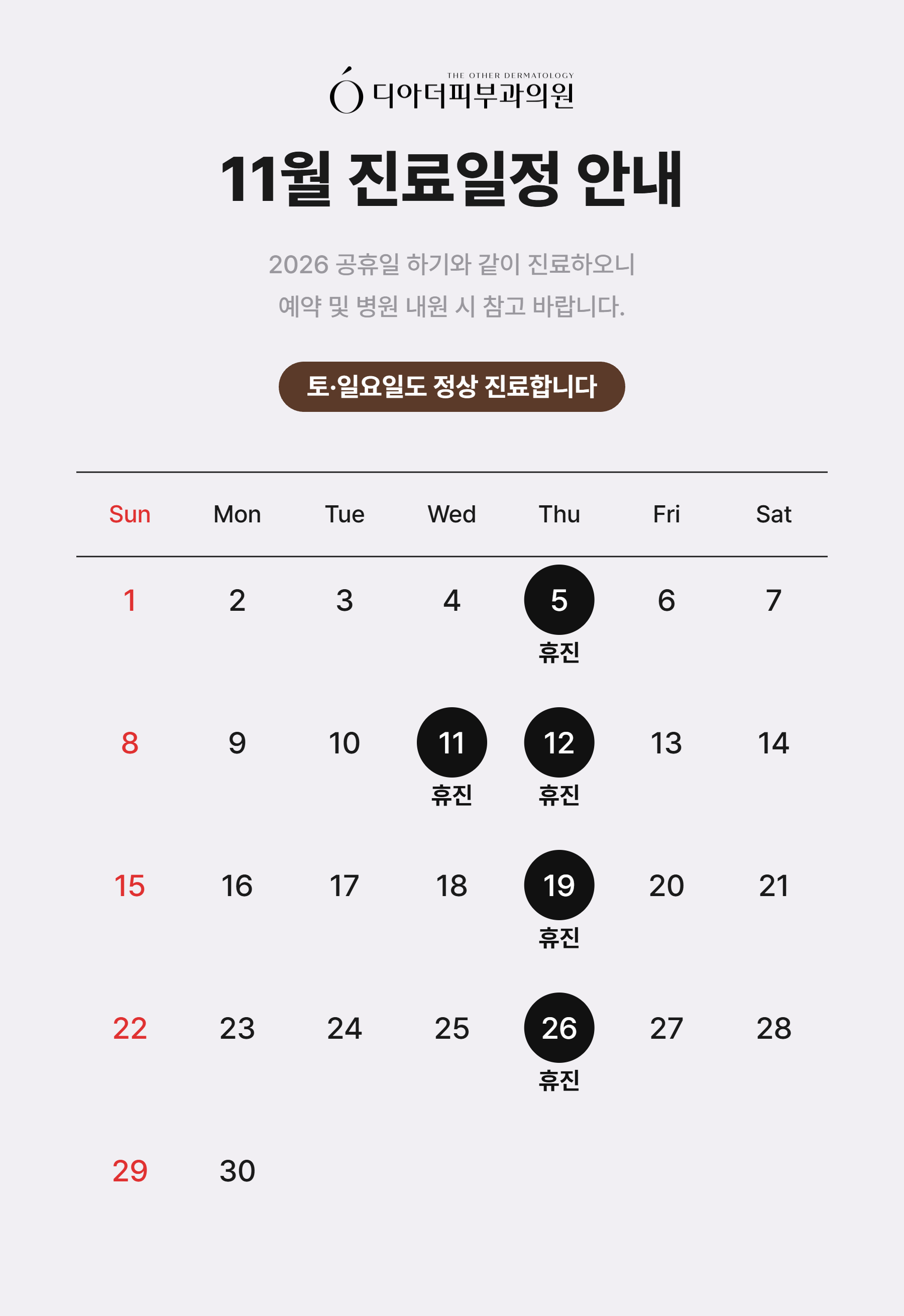 11월 진료일정 안내